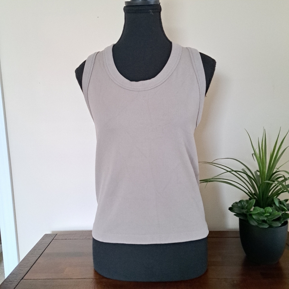 Reflex Tank Racer Back Ribbed Seamless Taupe Brown Casual Stretch Size XL